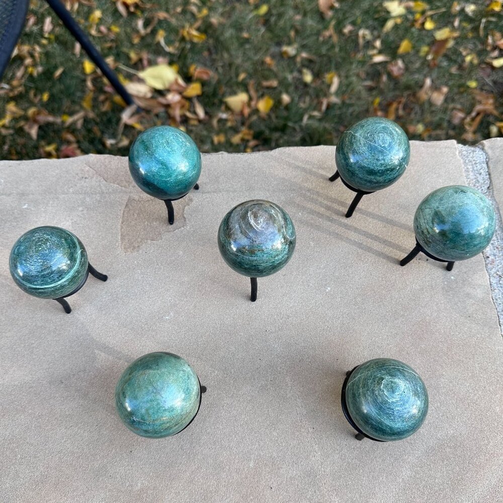 Nephrite Jade Crystal Sphere Green Chakra Stone Includes Tall Black Metal Stand - Picture 9 of 16